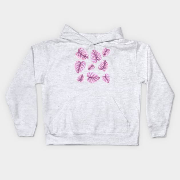 Pink monstera leaves Kids Hoodie by cesartorresart